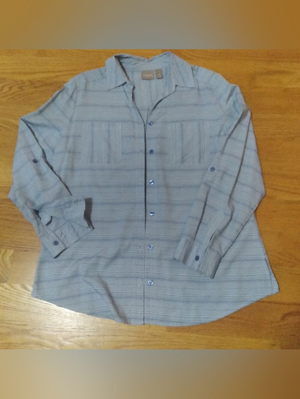 Chico's Light Blue Striped Casual Button-Down Shirt Chicos Sizing Size 1